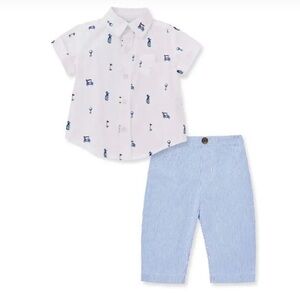Little Me Baby Boys Golf Print Button Down Shirt and Stripe Pants 9M